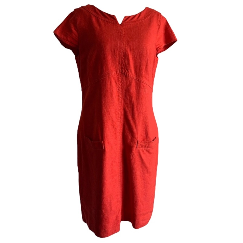 Boden Sheath Dress Red Orange 10L Linen Blend Garden Tea Party Business Casual